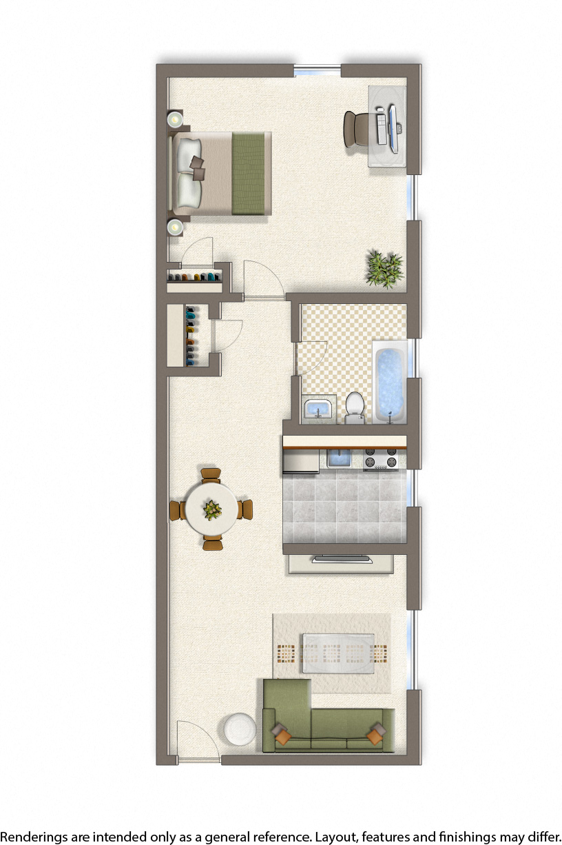Floor plan for 1 bed, 1 bath, 550 sqft